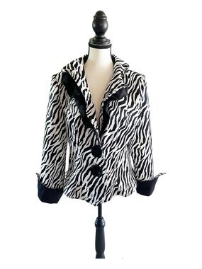 Design Today's Ladies Zebra Print Wired Collar Ruffled Fashion Jacket Large